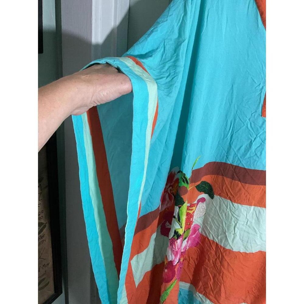 Soft Surroundings Beach Kaftan / Coverup with floral Embroidery Beading One size - Picture 4 of 10